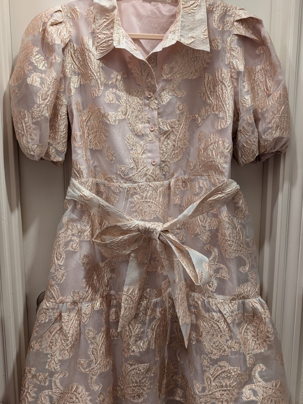 Chic Soul Blush Pink Jacquard Metallic-Thread Dress